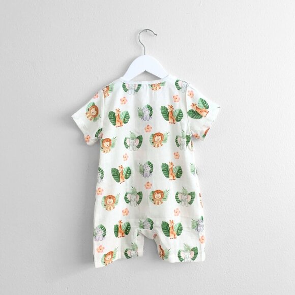 NWT Cute Baby Romper Shorts Sleep N' Play One-Piece Safari Animal Print 9-12M - Picture 4 of 5